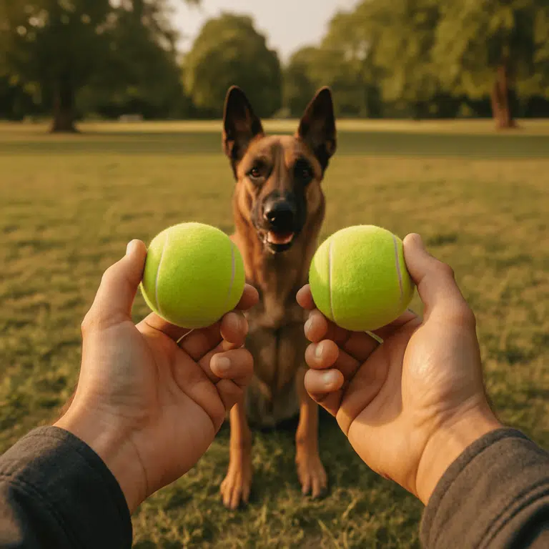 entrenar a un pastor belga malinois Con dos Pelotas